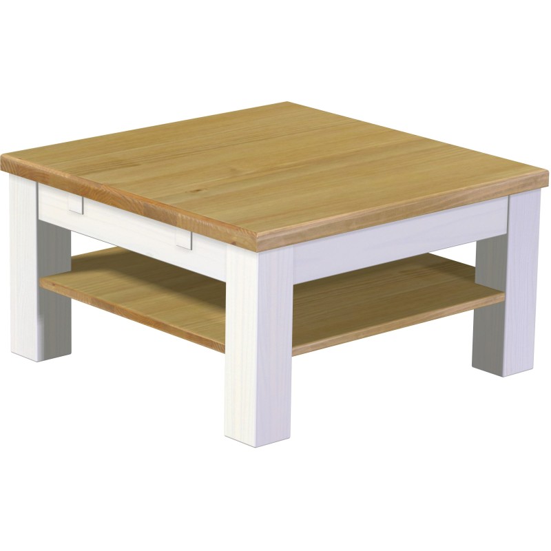 Couchtisch 73x73 Rio Classico Brasil Weiss massiver Pinien Holztisch mit Ablage