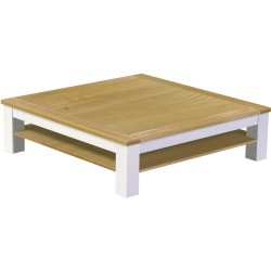 Couchtisch 140x140 Rio Classico Brasil Weiss mit Ablage massive Pinie  - Tischplatte mit Sperrholzeinlage