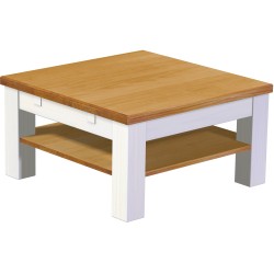 Couchtisch 73x73 Rio Classico Honig Weiss massiver Pinien Holztisch mit Ablage