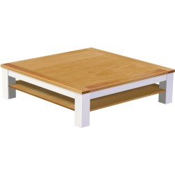 Couchtisch 140x140 Rio Classico Honig Weiss mit Ablage massive Pinie  - Tischplatte mit Sperrholzeinlage