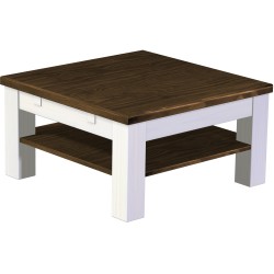 Couchtisch 73x73 Rio Classico Eiche Weiss massiver Pinien Holztisch mit Ablage