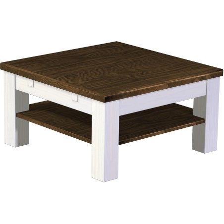 Couchtisch 73x73 Rio Classico Eiche Weiss massiver Pinien Holztisch mit Ablage