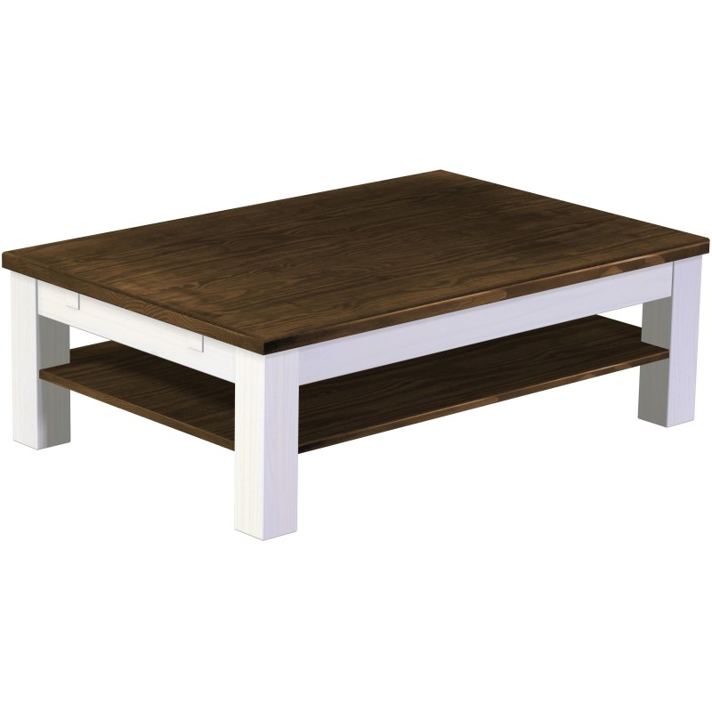 Couchtisch 120x80 Rio Classico Eiche Weiss massiver Pinien Holztisch mit Ablage