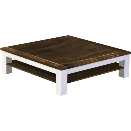 Couchtisch 140x140 Rio Classico Eiche Weiss mit Ablage massive Pinie  - Tischplatte mit Sperrholzeinlage