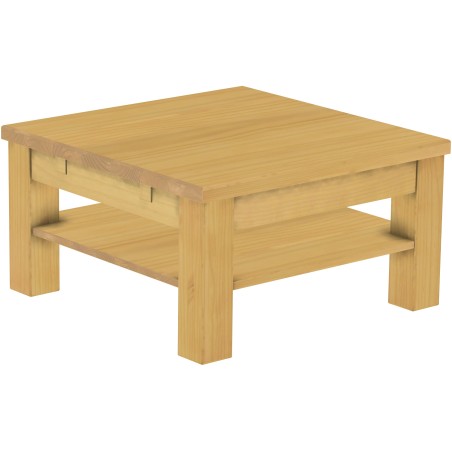 Couchtisch 73x73 Rio Classico Eiche hell massiver Pinien Holztisch mit Ablage