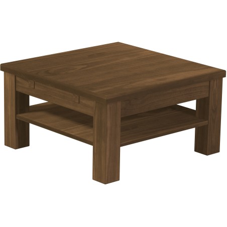 Couchtisch 73x73 Rio Classico Nussbaum massiver Pinien Holztisch mit Ablage