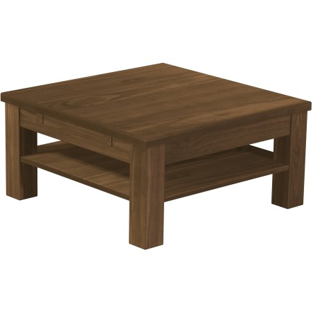 Couchtisch 80x80 Rio Classico Nussbaum massiver Pinien Holztisch mit Ablage