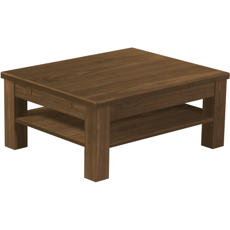 Couchtisch 90x73 Rio Classico Nussbaum massiver Pinien Holztisch mit Ablage