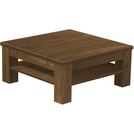 Couchtisch 90x90 Rio Classico Nussbaum massiver Pinien Holztisch mit Ablage