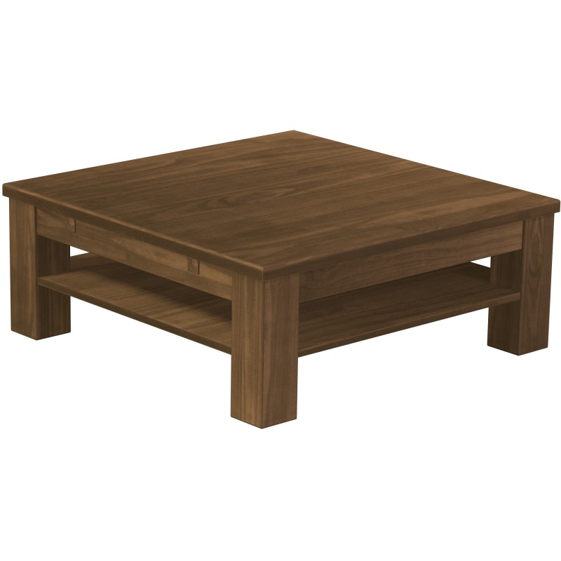 Couchtisch 100x100 Rio Classico Nussbaum massiver Pinien Holztisch mit Ablage