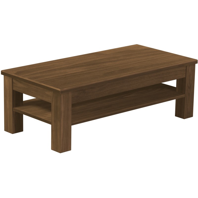 Couchtisch 115x56 Rio Classico Nussbaum massiver Pinien Holztisch mit Ablage