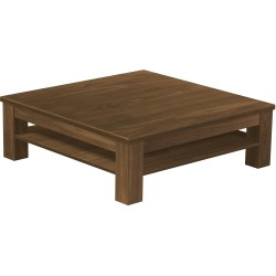 Couchtisch 120x120 Rio Classico Nussbaum massiver Pinien Holztisch mit Ablage