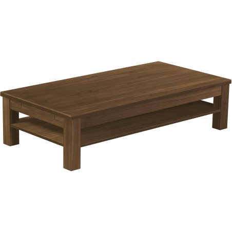 Couchtisch 160x80 Rio Classico Nussbaum massiver Pinien Holztisch mit Ablage