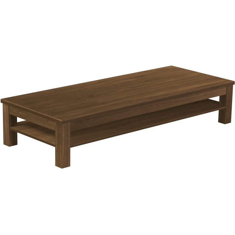 Couchtisch 200x80 Rio Classico Nussbaum massiver Pinien Holztisch mit Ablage