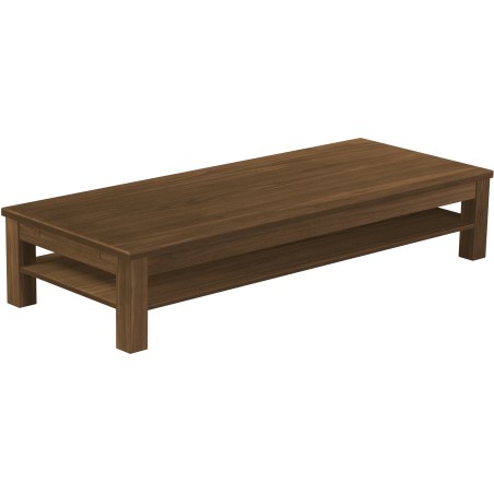 Couchtisch 200x80 Rio Classico Nussbaum massiver Pinien Holztisch mit Ablage