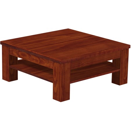 Couchtisch 90x90 Rio Classico Mahagoni massiver Pinien Holztisch mit Ablage