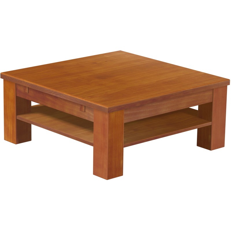 Couchtisch 90x90 Rio Classico Kirschbaum massiver Pinien Holztisch mit Ablage