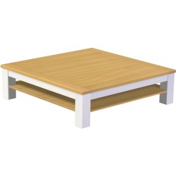 Couchtisch 140x140 Rio Classico Eiche hell Weiss mit Ablage massive Pinie  - Tischplatte mit Sperrholzeinlage