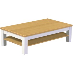 Couchtisch 140x80 Rio Classico Eiche hell Weiss massiver Pinien Holztisch mit Ablage
