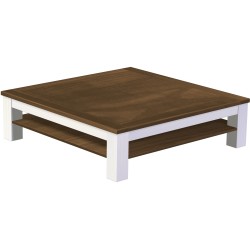 Couchtisch 140x140 Rio Classico Nussbaum Weiss mit Ablage massive Pinie  - Tischplatte mit Sperrholzeinlage