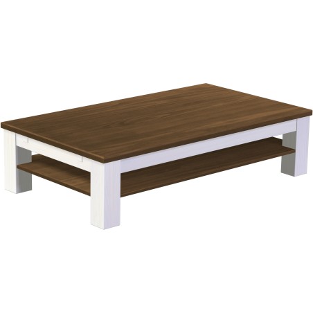 Couchtisch 160x90 Rio Classico Nussbaum Weiss massiver Pinien Holztisch mit Ablage