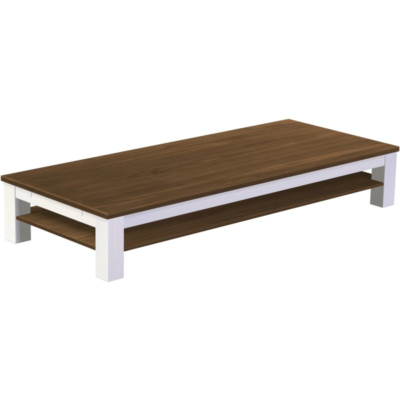 Couchtisch 240x100 Rio Classico Nussbaum Weiss massiver Pinien Holztisch mit Ablage