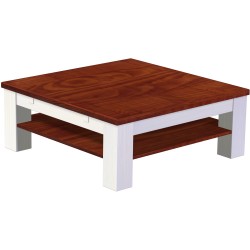 Couchtisch 100x100 Rio Classico Mahagoni Weiss massiver Pinien Holztisch mit Ablage