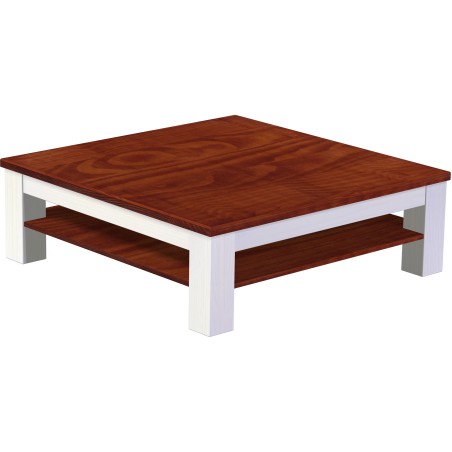 Couchtisch 120x120 Rio Classico Mahagoni Weiss massiver Pinien Holztisch mit Ablage
