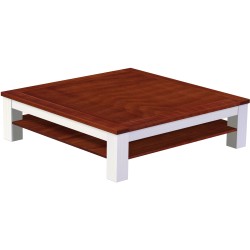 Couchtisch 140x140 Rio Classico Mahagoni Weiss mit Ablage massive Pinie  - Tischplatte mit Sperrholzeinlage