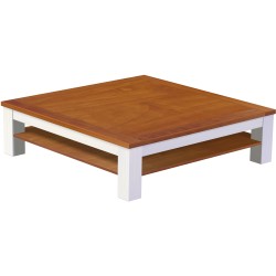 Couchtisch 140x140 Rio Classico Kirschbaum Weiss mit Ablage massive Pinie  - Tischplatte mit Sperrholzeinlage