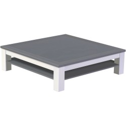 Couchtisch 140x140 Rio Classico Seidengrau Weiss mit Ablage massive Pinie  - Tischplatte mit Sperrholzeinlage