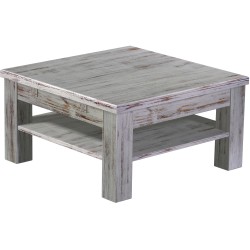 Couchtisch 73x73 Rio Classico Shabby Eiche massiver Pinien Holztisch mit Ablage