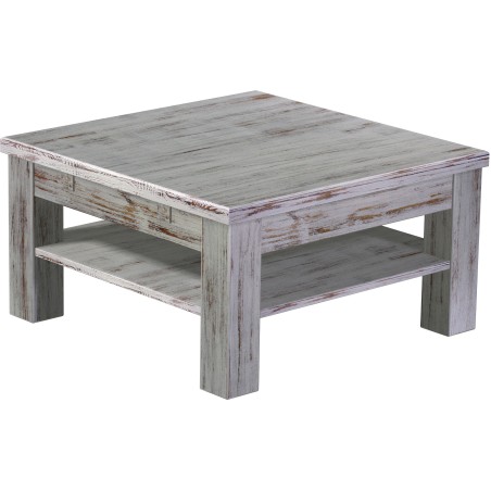 Couchtisch 73x73 Rio Classico Shabby Eiche massiver Pinien Holztisch mit Ablage