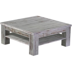 Couchtisch 90x90 Rio Classico Shabby Eiche massiver Pinien Holztisch mit Ablage