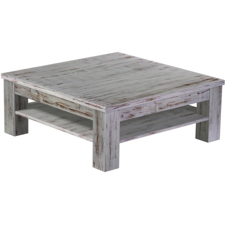 Couchtisch 100x100 Rio Classico Shabby Eiche massiver Pinien Holztisch mit Ablage