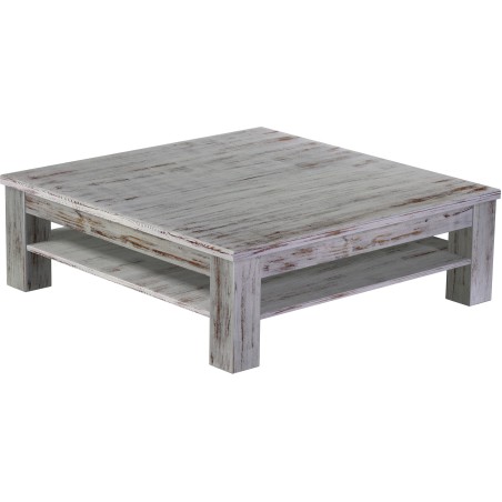 Couchtisch 120x120 Rio Classico Shabby Eiche massiver Pinien Holztisch mit Ablage