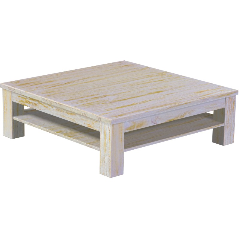 Couchtisch 120x120 Rio Classico Shabby Honig massiver Pinien Holztisch mit Ablage