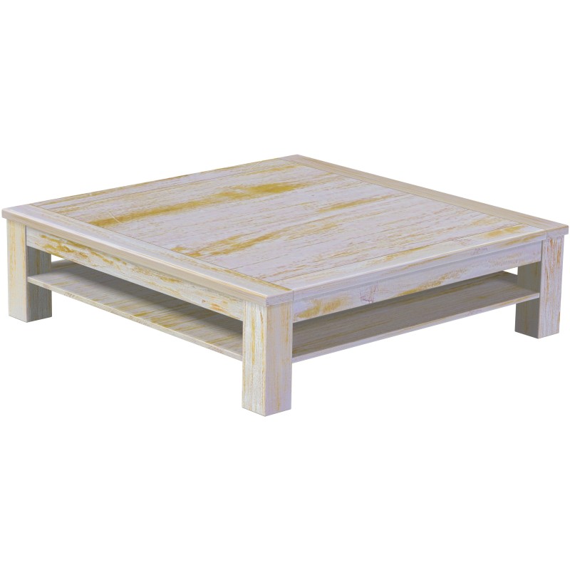 Couchtisch 140x140 Rio Classico Shabby Honig mit Ablage massive Pinie  - Tischplatte mit Sperrholzeinlage