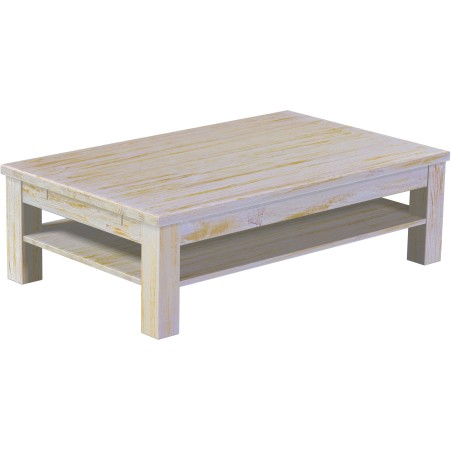 Couchtisch 130x80 Rio Classico Shabby Honig massiver Pinien Holztisch mit Ablage