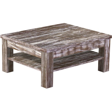 Couchtisch 90x73 Rio Classico Shabby Antik Eiche massiver Pinien Holztisch mit Ablage