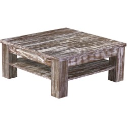 Couchtisch 90x90 Rio Classico Shabby Antik Eiche massiver Pinien Holztisch mit Ablage