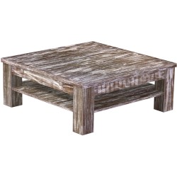 Couchtisch 100x100 Rio Classico Shabby Antik Eiche massiver Pinien Holztisch mit Ablage