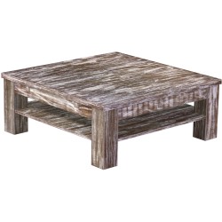 Couchtisch 100x100 Rio Classico Shabby Antik Eiche massiver Pinien Holztisch mit Ablage