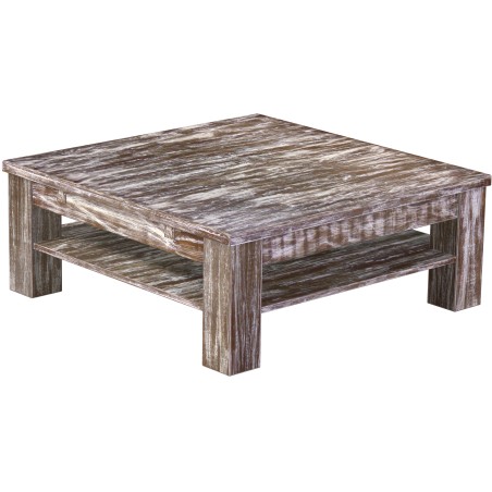 Couchtisch 100x100 Rio Classico Shabby Antik Eiche massiver Pinien Holztisch mit Ablage