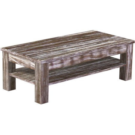 Couchtisch 115x56 Rio Classico Shabby Antik Eiche massiver Pinien Holztisch mit Ablage