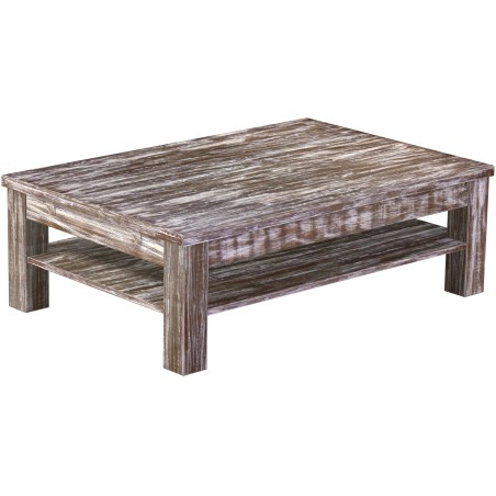 Couchtisch 120x80 Rio Classico Shabby Antik Eiche massiver Pinien Holztisch mit Ablage