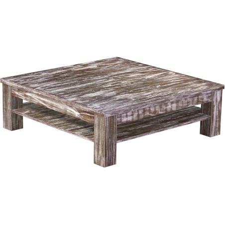 Couchtisch 120x120 Rio Classico Shabby Antik Eiche massiver Pinien Holztisch mit Ablage