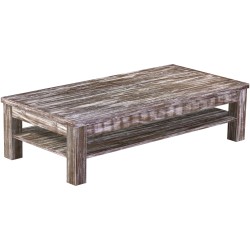 Couchtisch 150x73 Rio Classico Shabby Antik Eiche massiver Pinien Holztisch mit Ablage