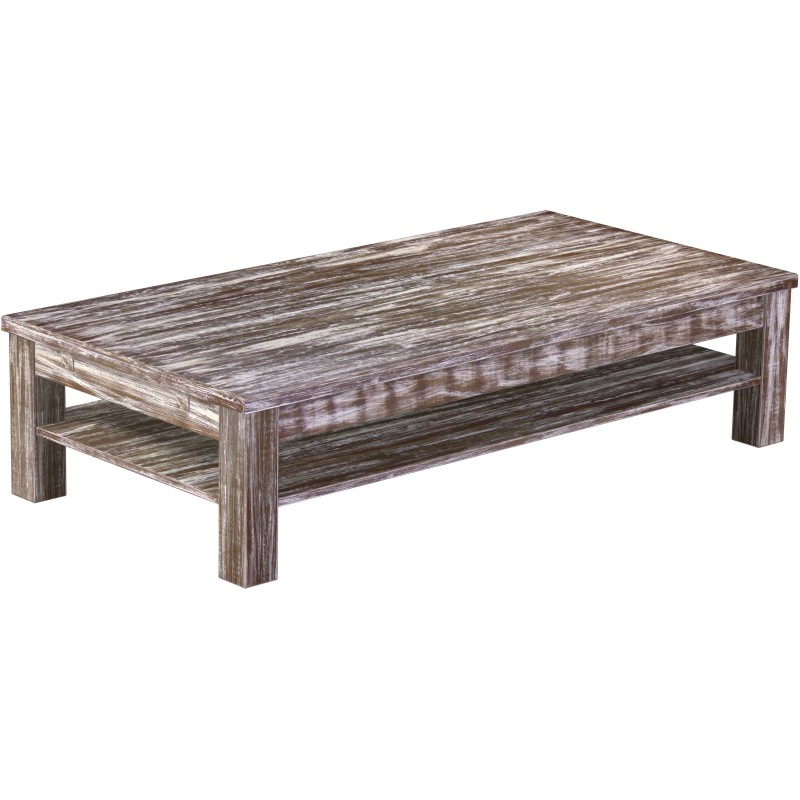 Couchtisch 160x80 Rio Classico Shabby Antik Eiche massiver Pinien Holztisch mit Ablage