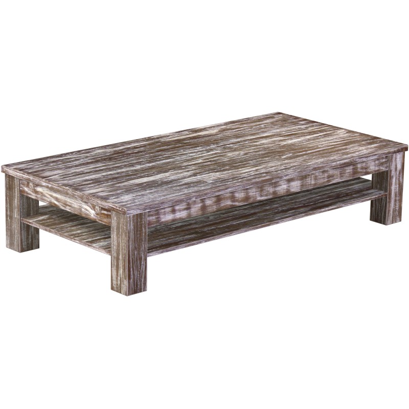 Couchtisch 180x90 Rio Classico Shabby Antik Eiche massiver Pinien Holztisch mit Ablage